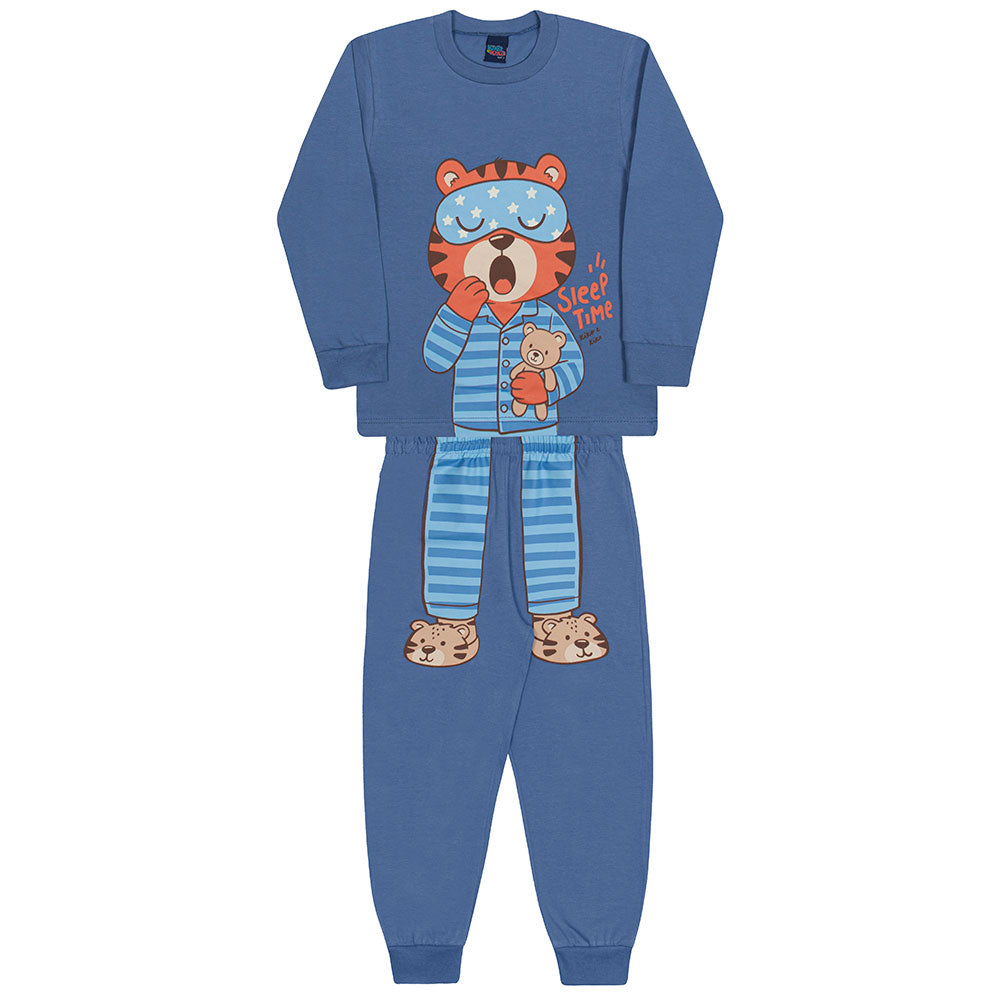 Pijama Menino em Meia Malha Brilha no Escuro Tigre - Kiko e Kika