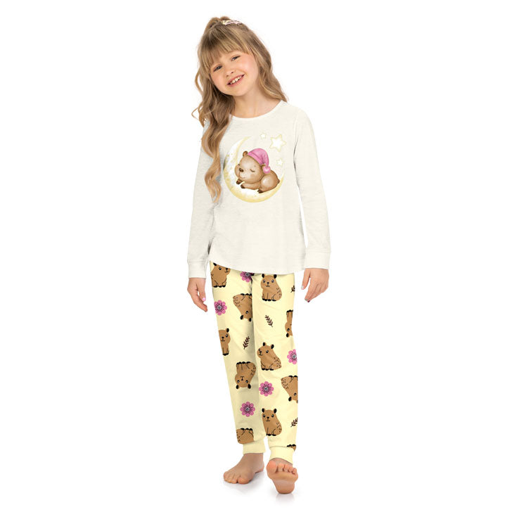Pijama Menina em Meia Malha Brilha no Escuro Capivara - Kyly