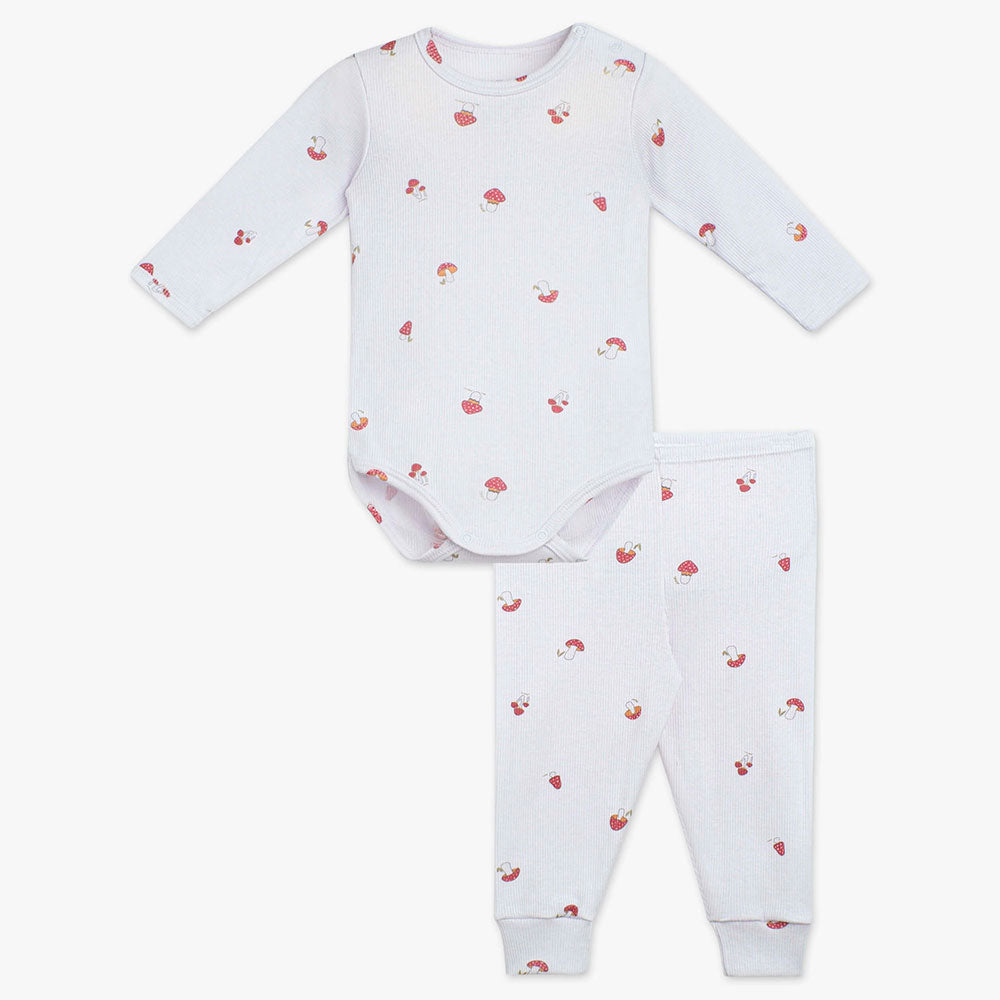 Conjunto Canelado Body e Calça Bebê Cogumelos - Dedeka