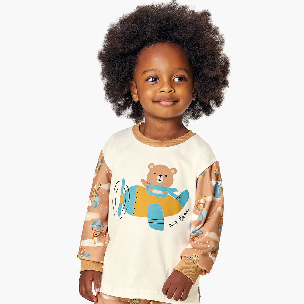 Pijama Bebê Menino Malha Térmica Urso Aviador - Kiko e Kika