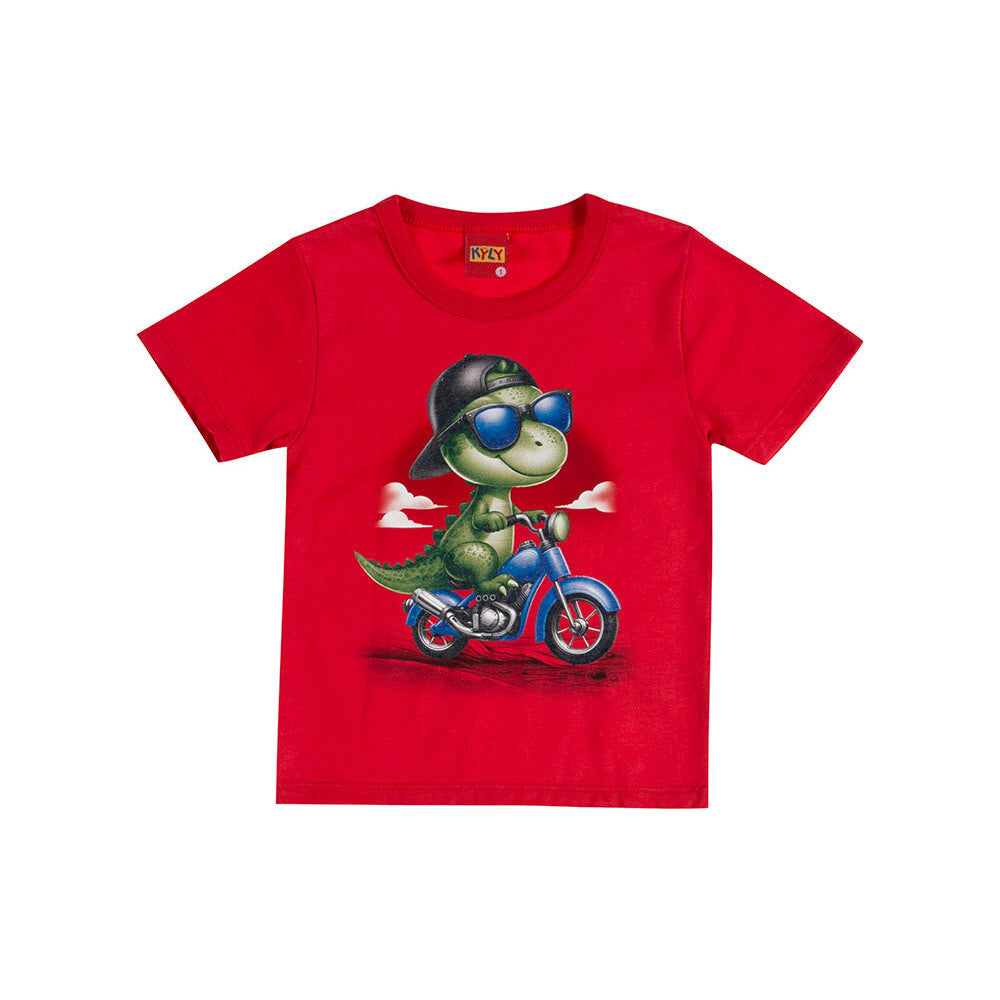 Camiseta Manga Curta Infantil Menino Dino de Moto - Kyly