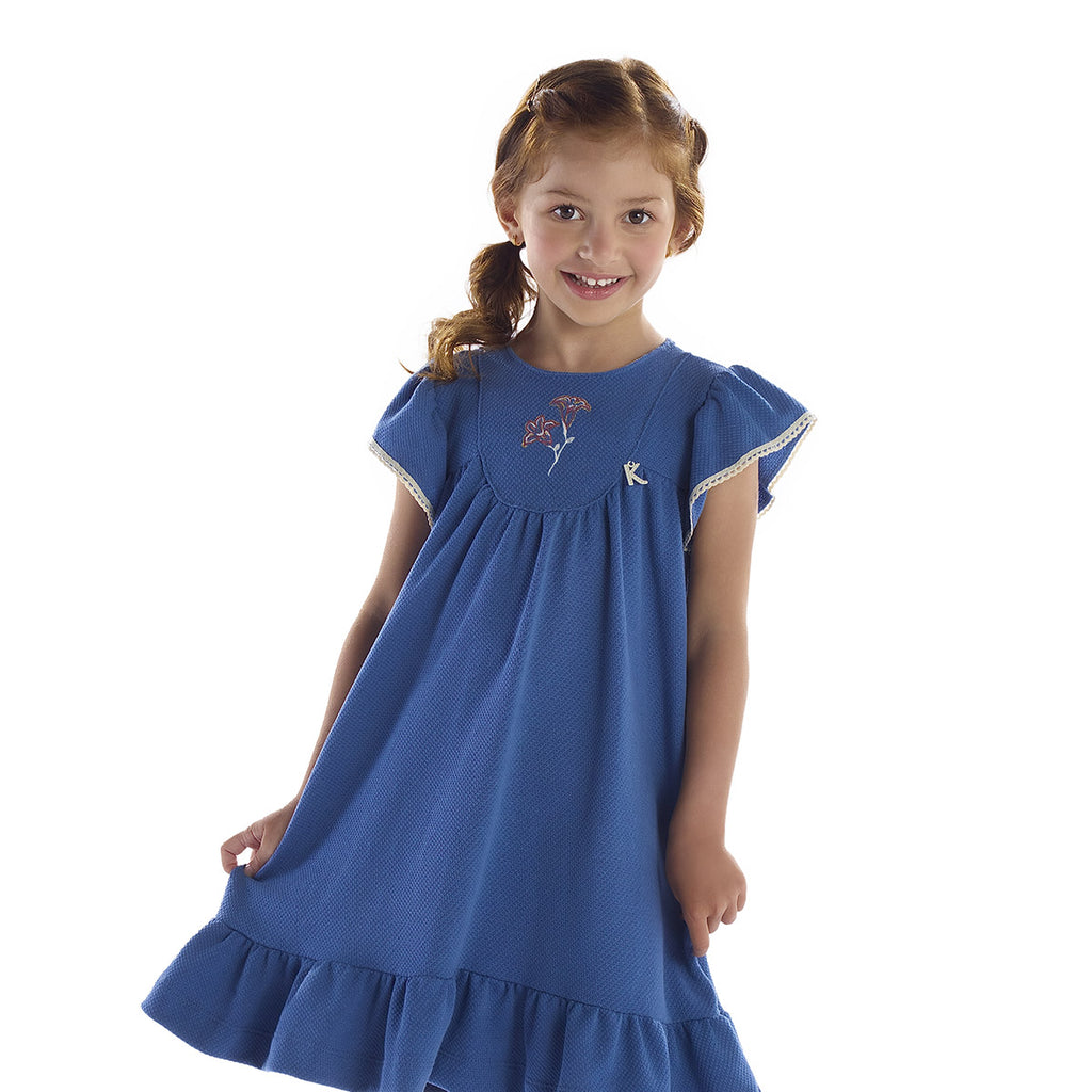Vestido Infantil com Bordado Flor - Kiki Xodó