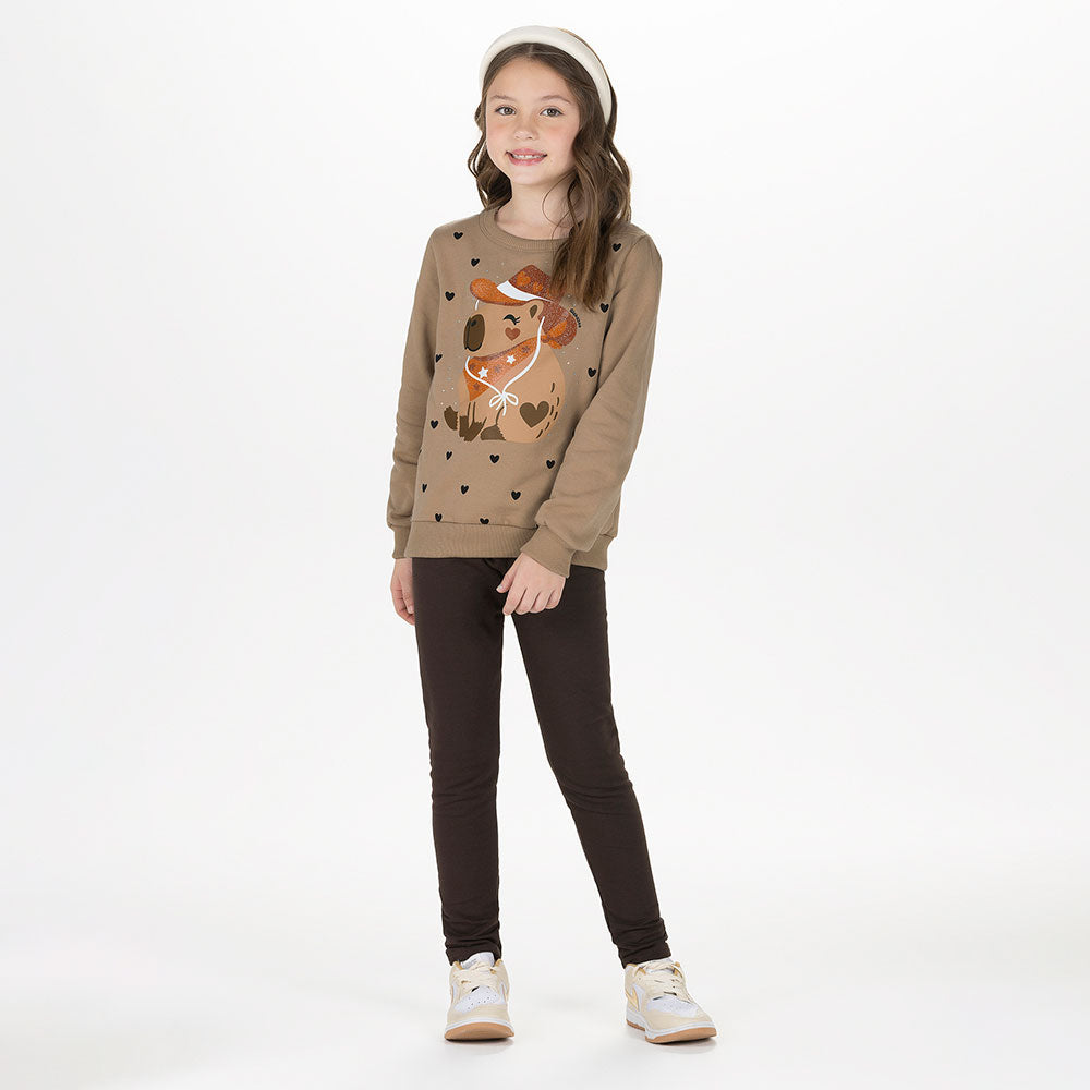 Conjunto Menina Moletom Molecotton Peluciado Capivara - Alakazoo