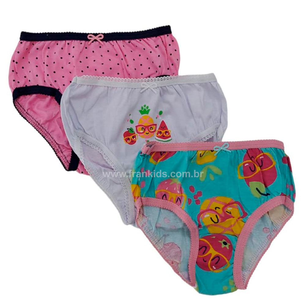 Kit C/3 Calcinhas em Algodão Estampadas e Poá - Tampinha