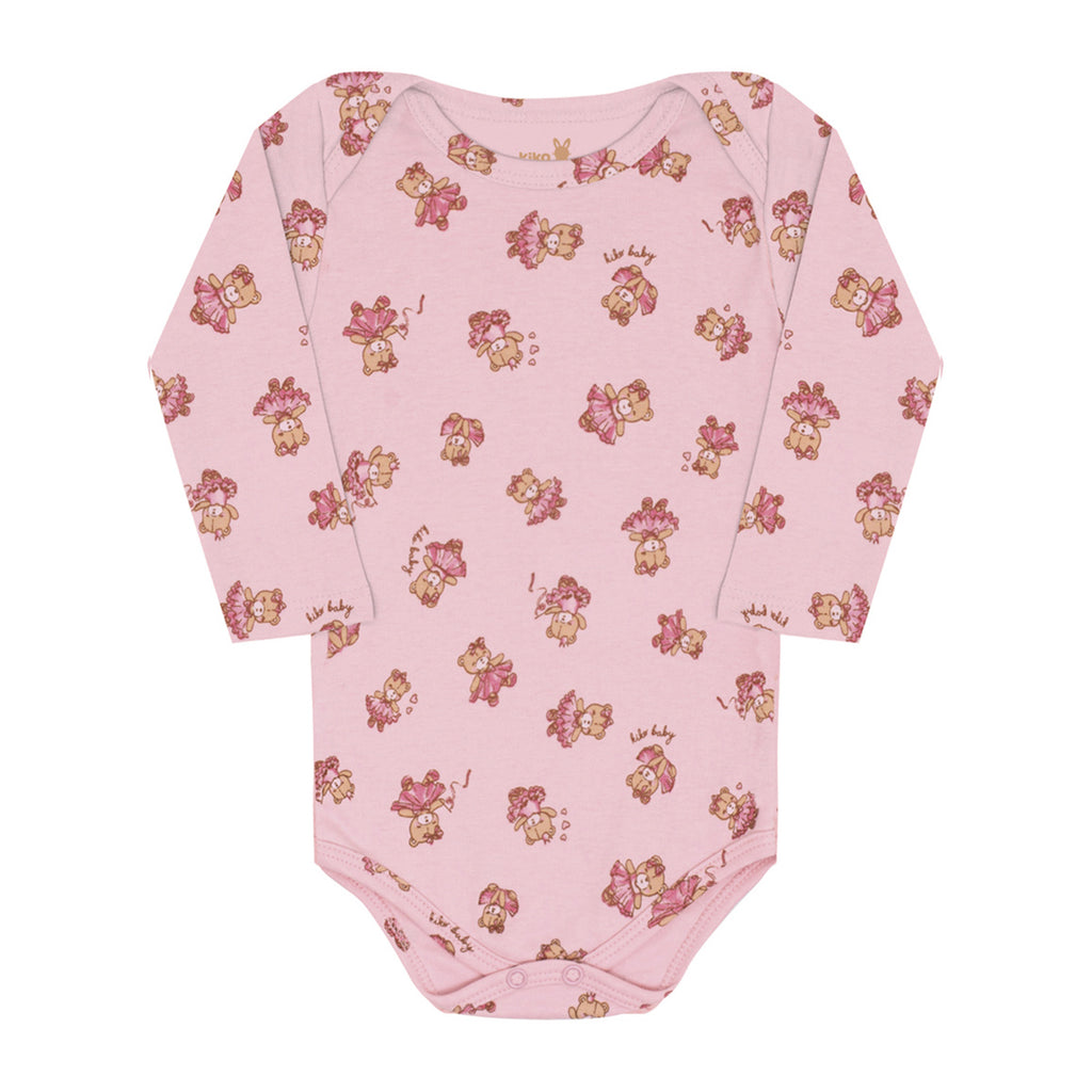 Body Manga Longa Bebê Menina Ursinhas - Kiko Baby