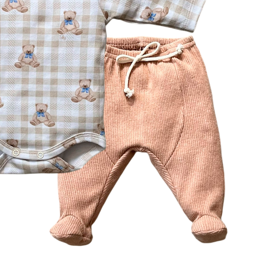 Conjunto Body Manga Longa e Calça Urso Xadrez - Tilly Baby