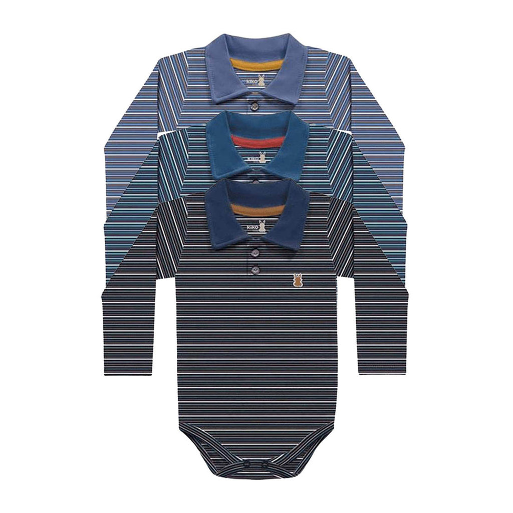 Body Manga Longa Bebê Menino Gola Polo Listrado - Kiko Baby