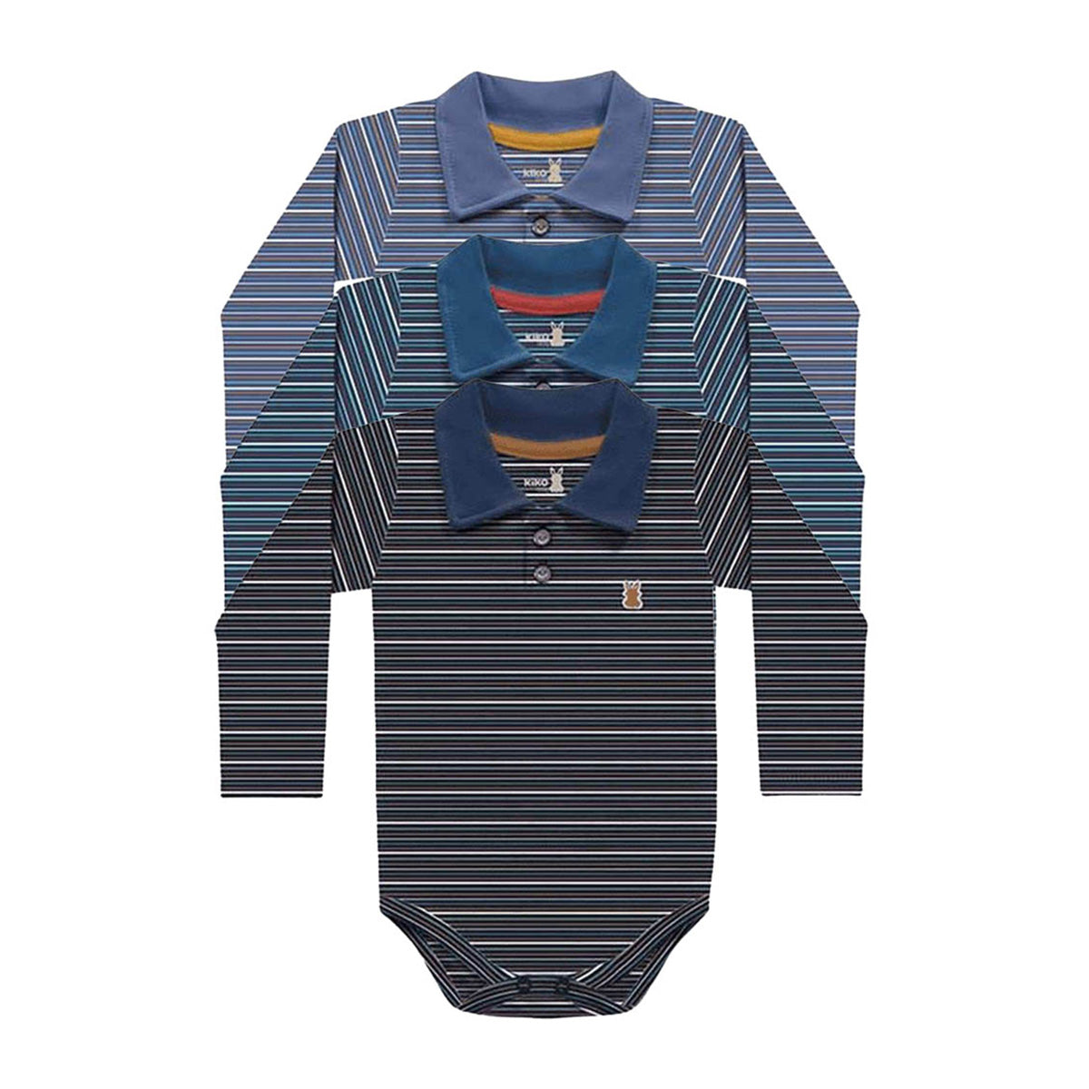 Body Manga Longa Bebê Menino Gola Polo Listrado - Kiko Baby