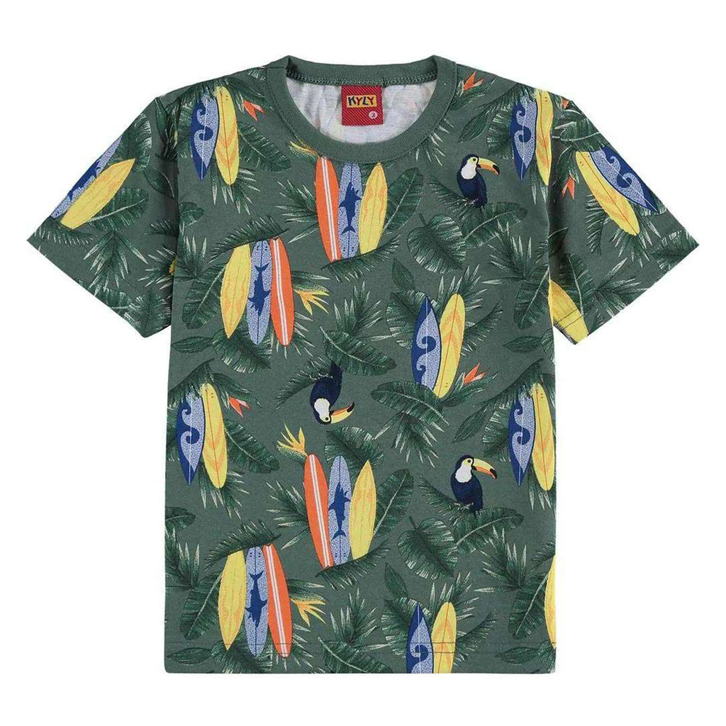 Camiseta Infantil Menino Verde Tucano Pranchas - Kyly