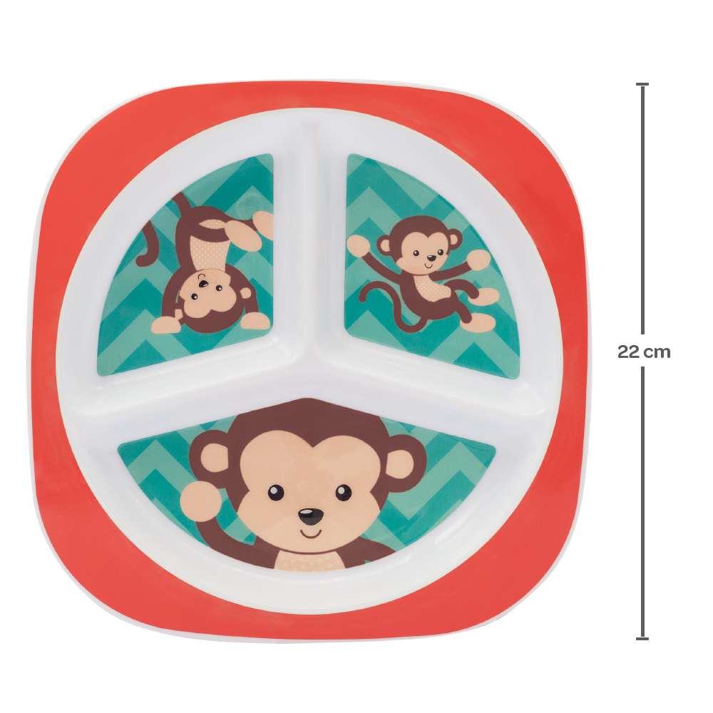 Prato Bebê Infantil Com Divisórias  Macaco - Buba