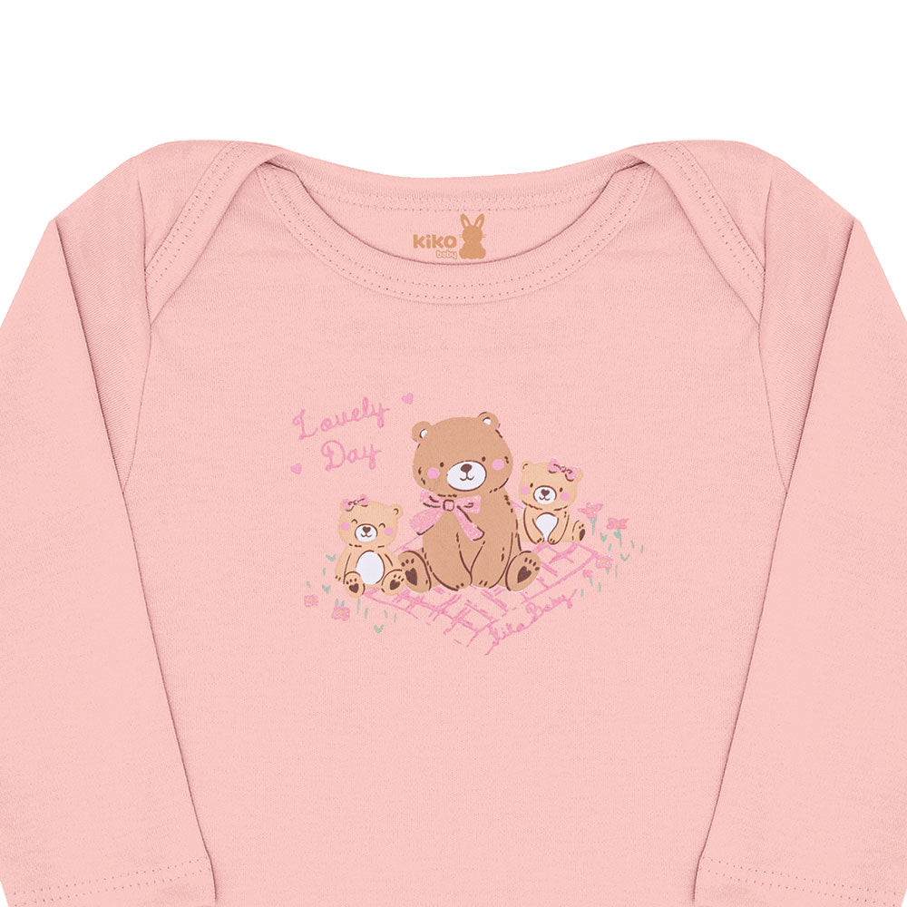 Body Manga Longa Bebê Menina Rosa Ursinhos - Kiko Baby