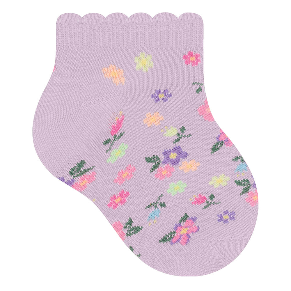 Kit 3 Pares Meia Cano Curto Bebê Menina Flores - Selene