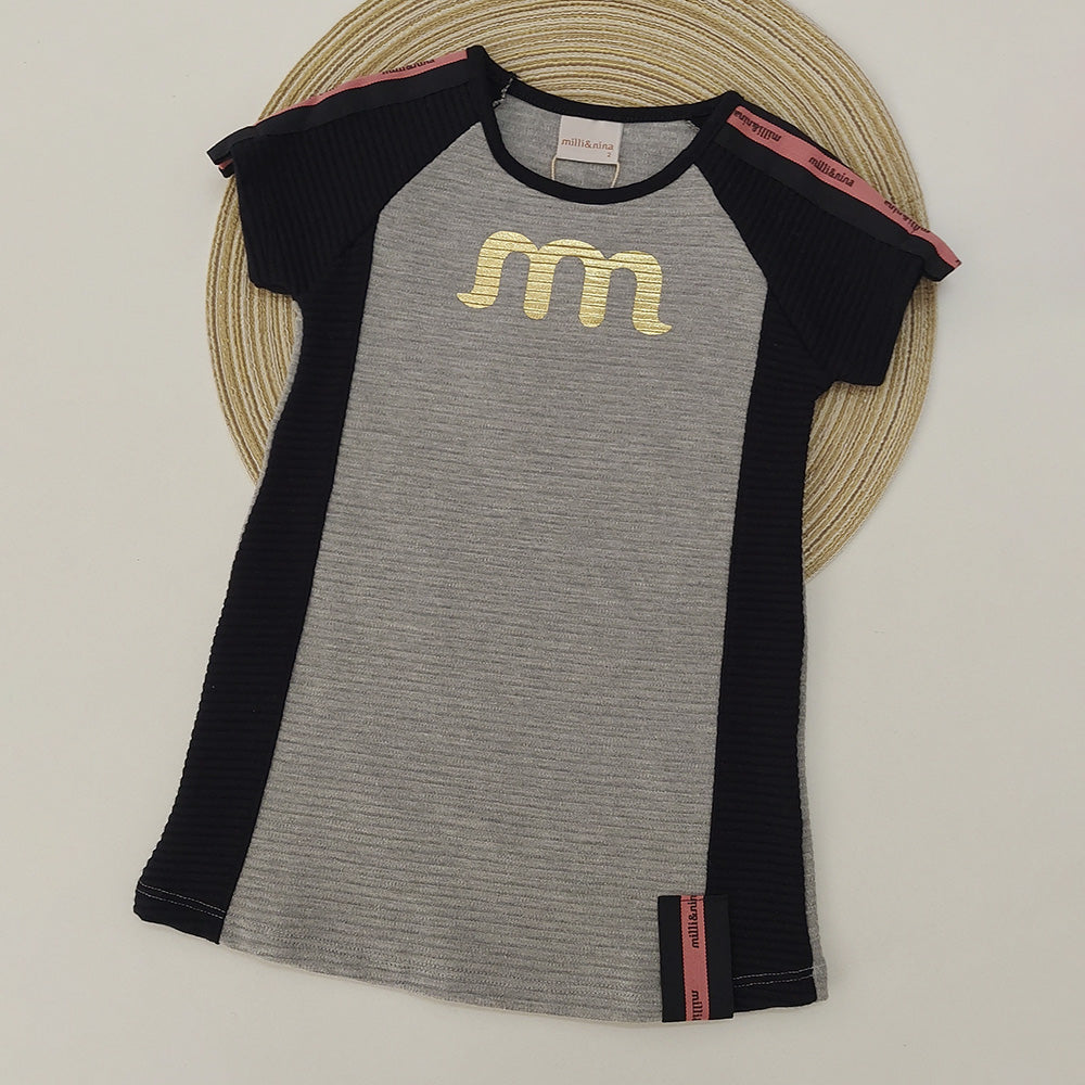 Vestido Infantil Estampa Personalizada Cinza - Milli e Nina