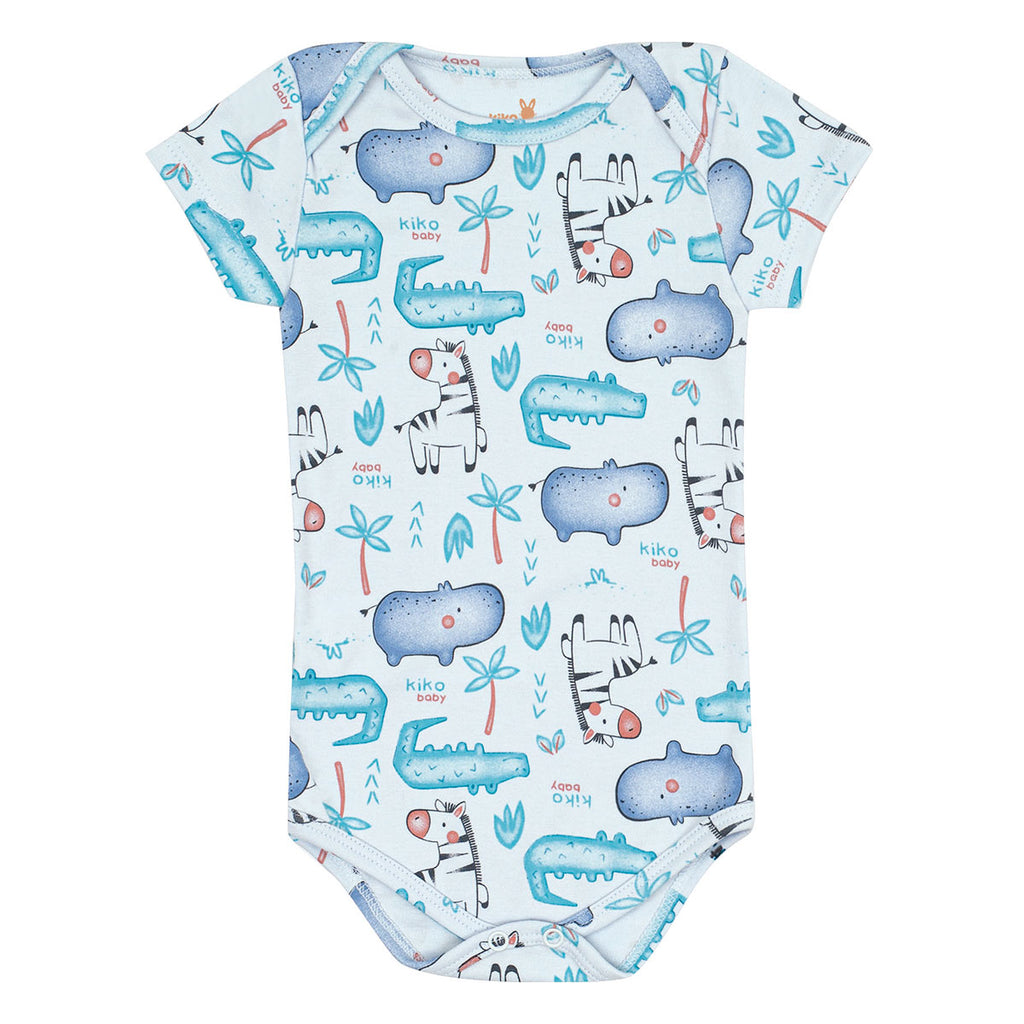 Body Manga Curta Bebê Safári Bichinhos - Kiko Baby
