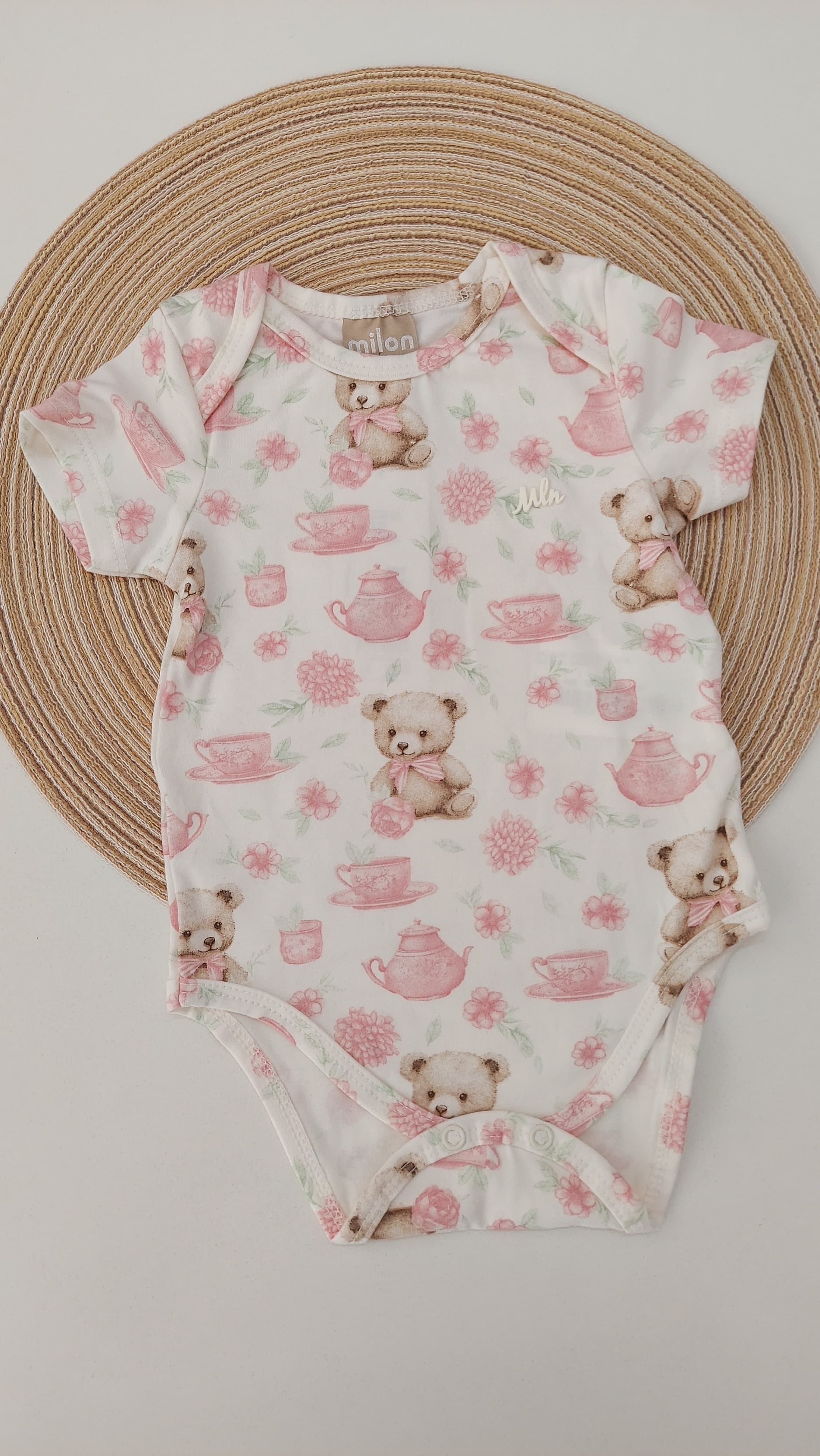 Body Manga Curta Bebê Menina Menina Cotton Ursinha - Milon