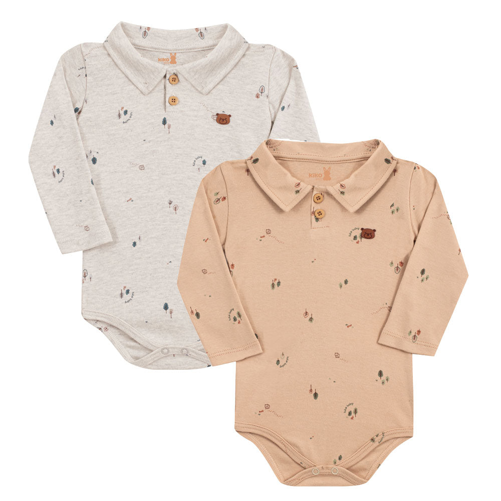 Body Manga Longa Bebê Menino Gola Polo Urso - Kiko Baby
