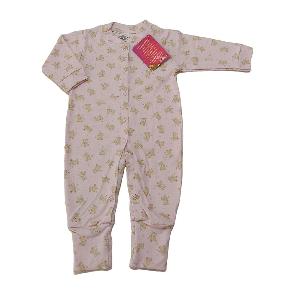 Macacão em Suedine Premium Vira-pé 100% Algodão Rosa Ursinhas - Odicon