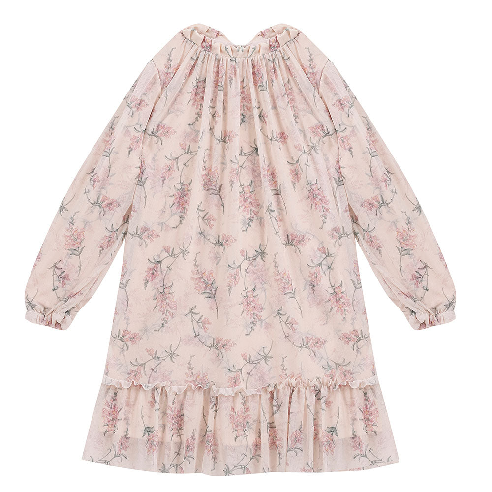 Vestido Infantil Manga Longa Floral Tule - Kiki Xodó