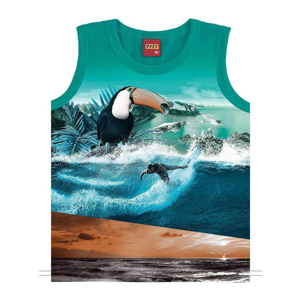 Regata Infantil Malha Estampa Verde Tucano - Kyly