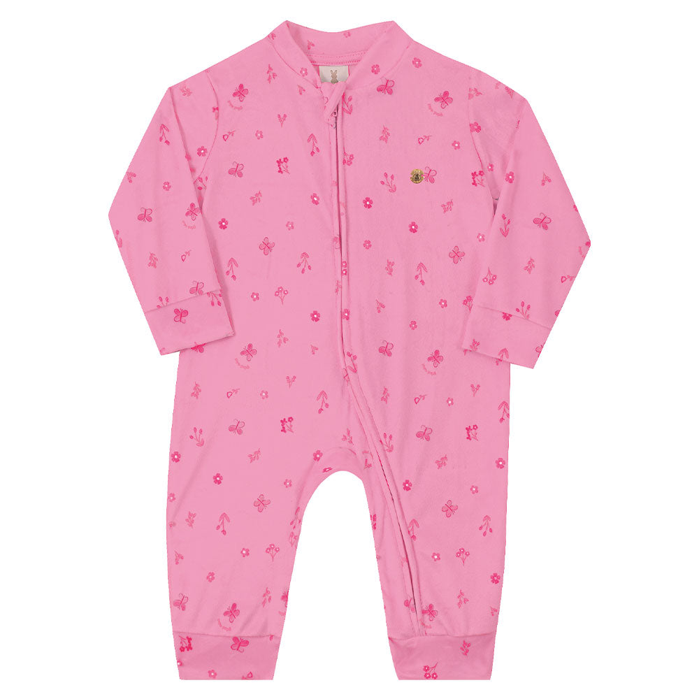 Macacão Bebê Menina em Plush Com Capuz Jardim - Kiko Baby
