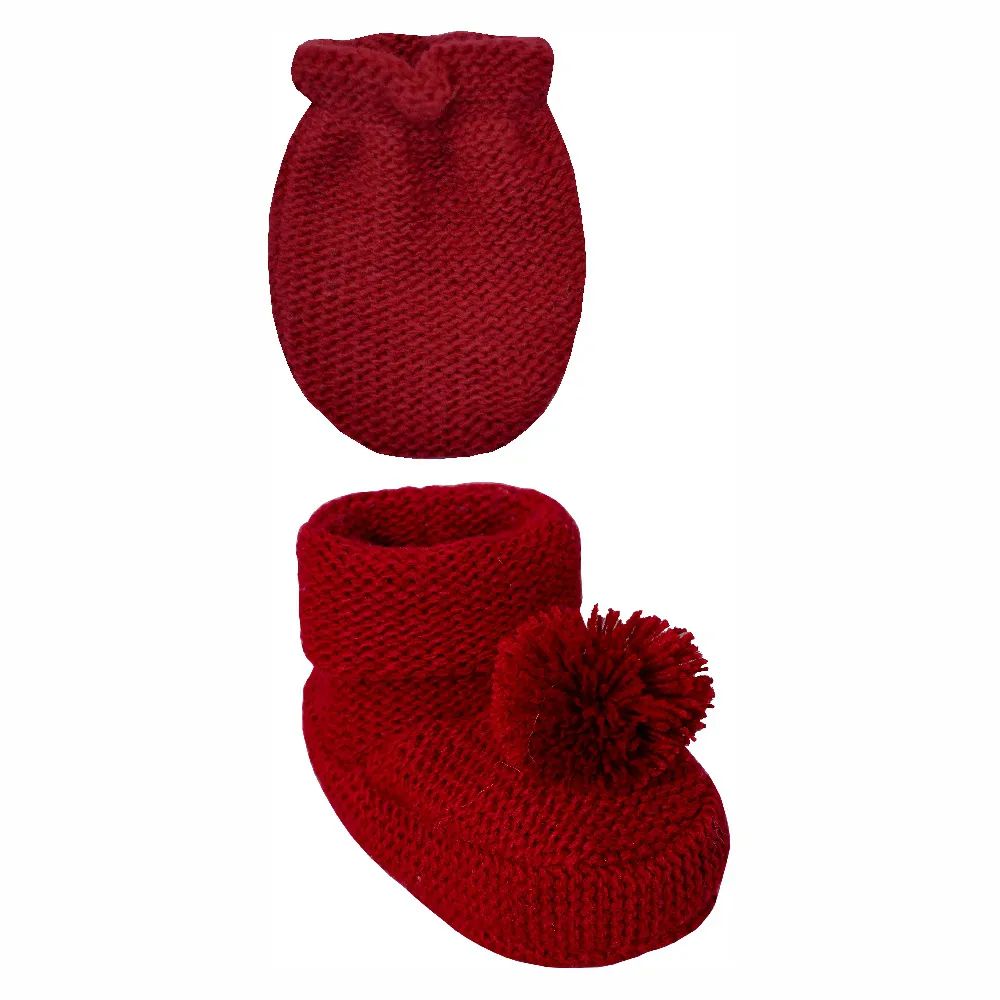 Kit Luva e Sapatinho Tricot Pompom Bebê Recém-nascido - Everly