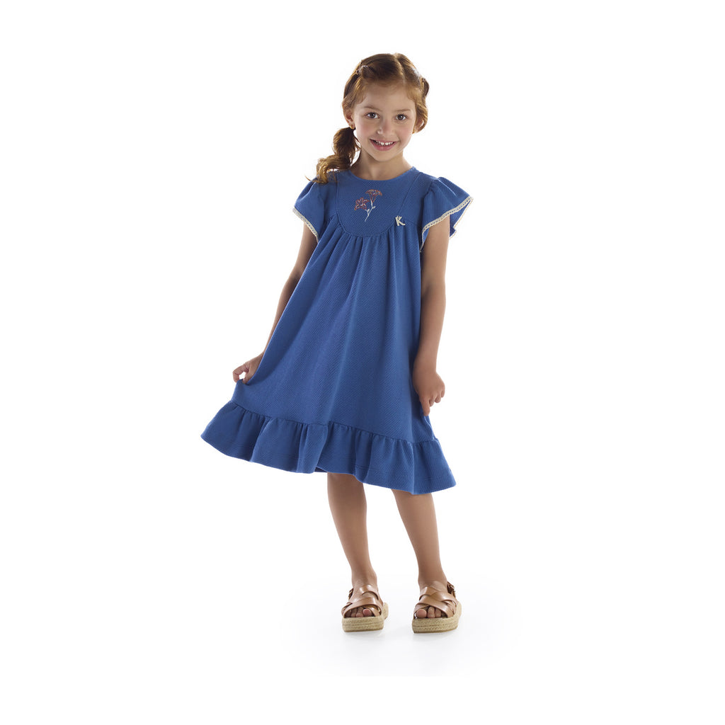 Vestido Infantil com Bordado Flor - Kiki Xodó
