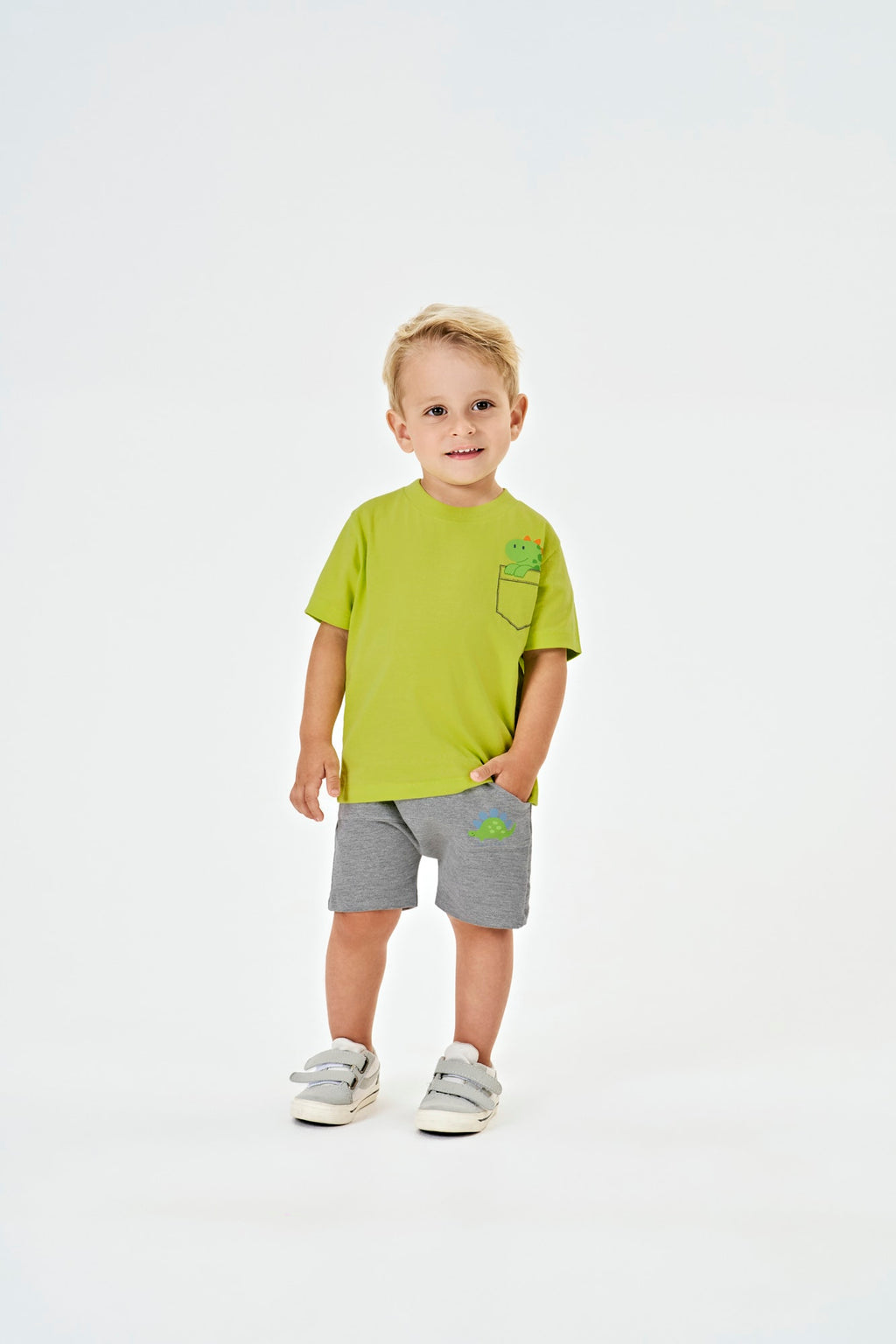 Camiseta Infantil Manga Curta Meia Malha Dino - Kiko e Kika