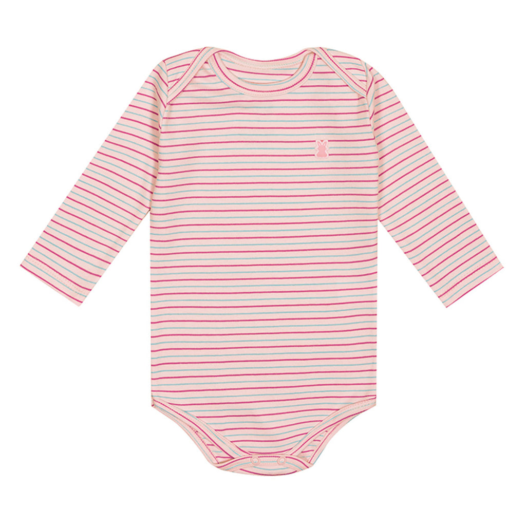 Body Manga Longa Bebê Menina Rosa Listrado - Kiko Baby