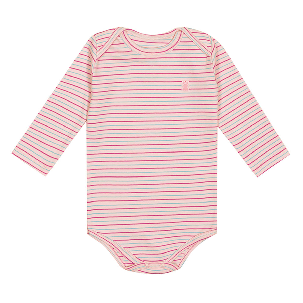 Body Manga Longa Bebê Menina Rosa Listrado - Kiko Baby