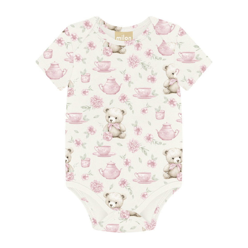 Body Manga Curta Bebê Menina Menina Cotton Ursinha - Milon