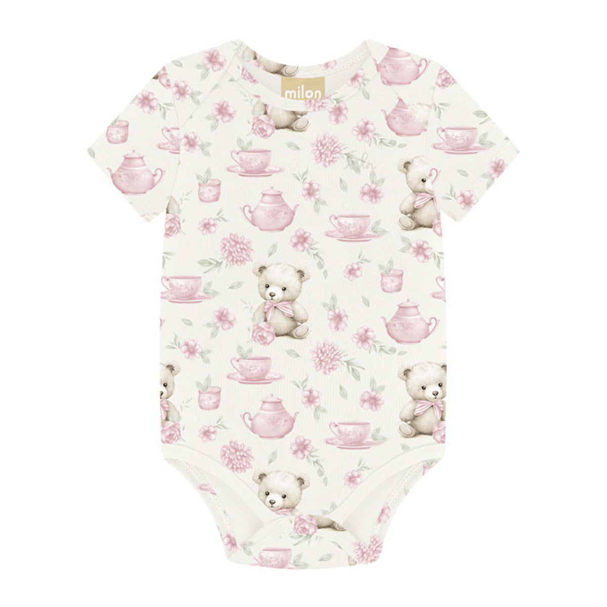 Body Manga Curta Bebê Menina Menina Cotton Ursinha - Milon