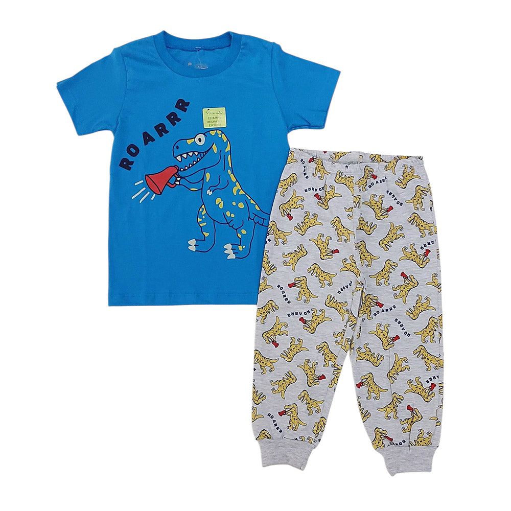 Pijama Infantil Menino Meia Malha Brilha no Escuro Azul Dino - Have Fun