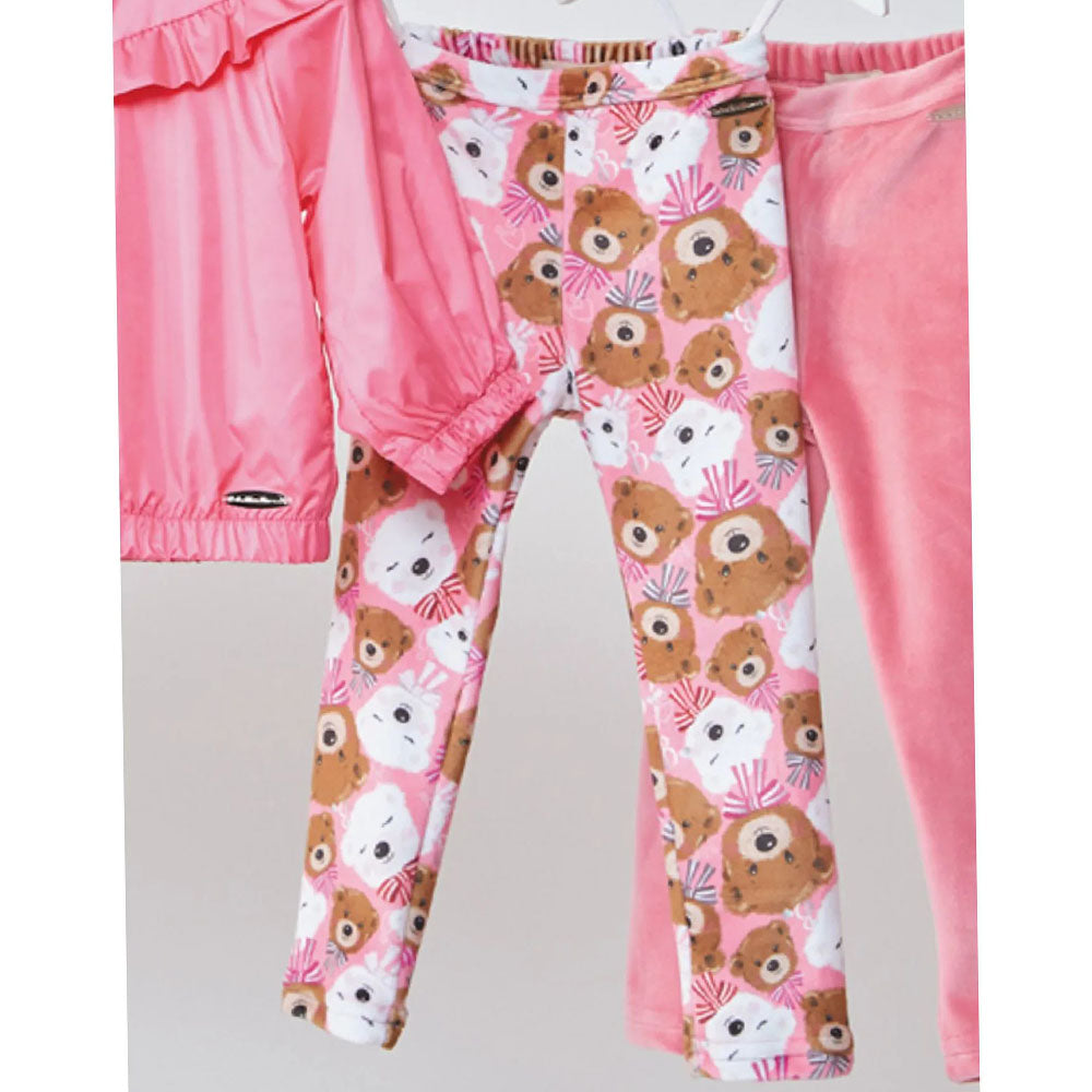 Calça Legging Infantil em Plush Rosa Ursos - Bebelândia