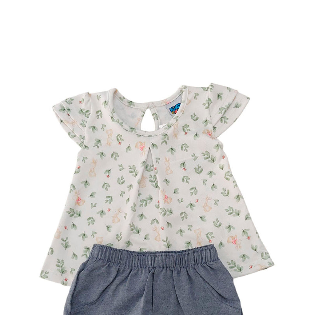 Conjunto Bebê Menina Blusa e Short Chambray - Kiko e Kika
