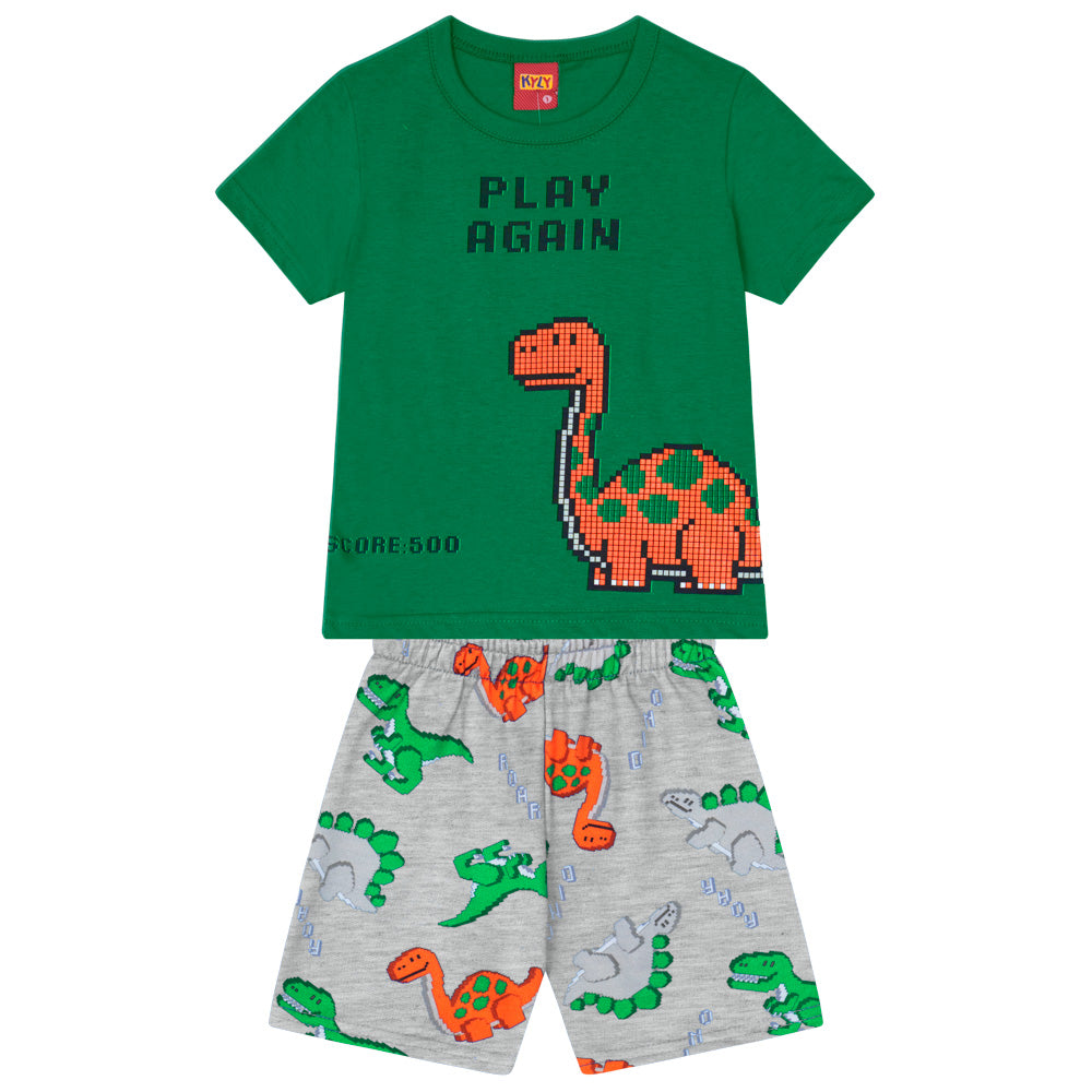Conjunto Camiseta Meia Malha e Bermuda Moletom Dinos - Kyly