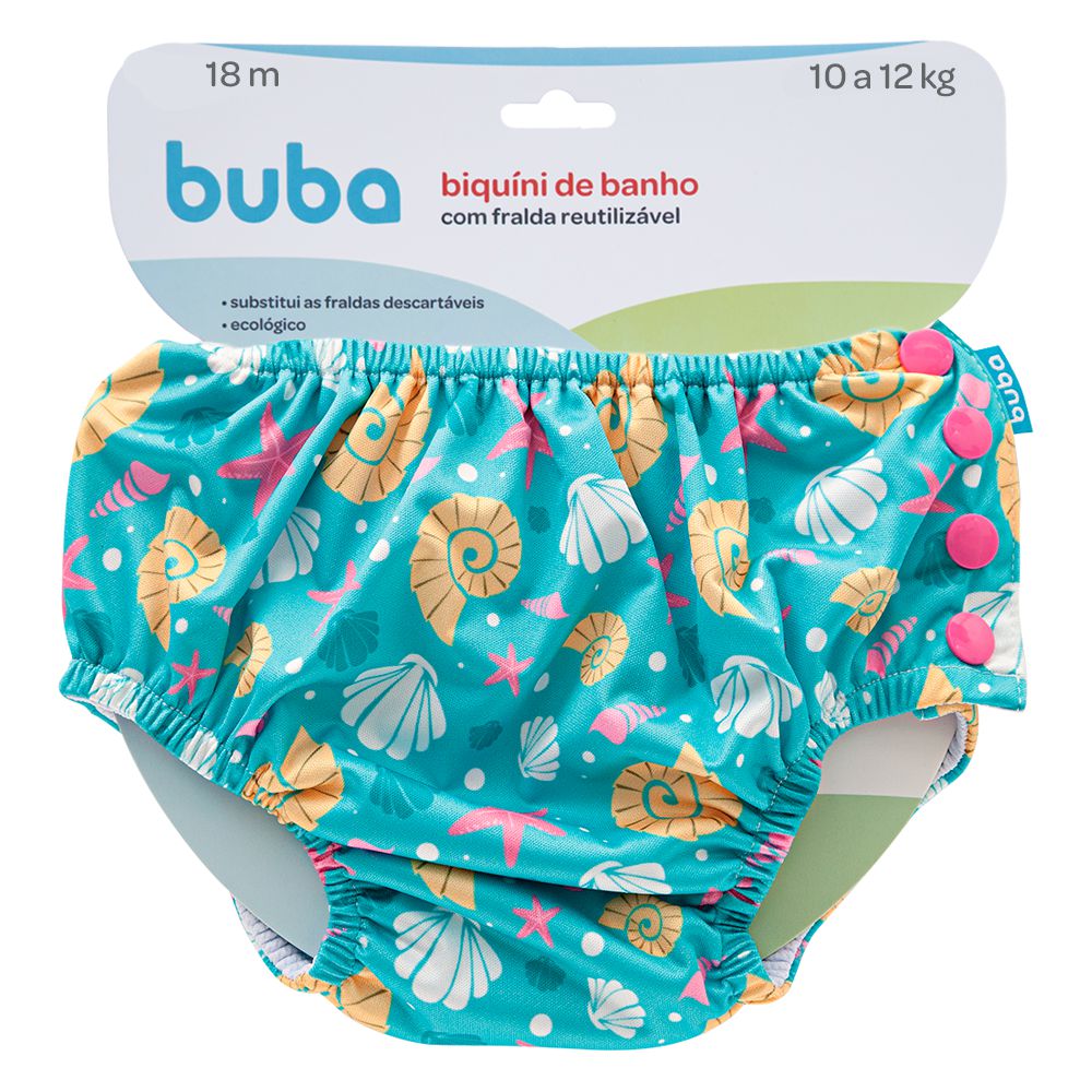 Biquini de Banho Com Fralda Reutilizável Praia Piscina Conchas - Buba