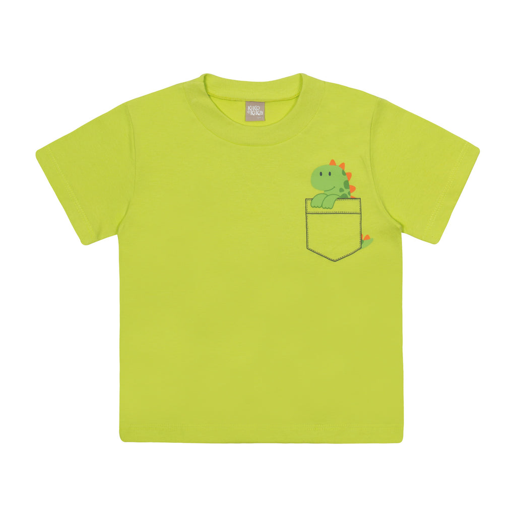 Camiseta Infantil Manga Curta Meia Malha Dino - Kiko e Kika
