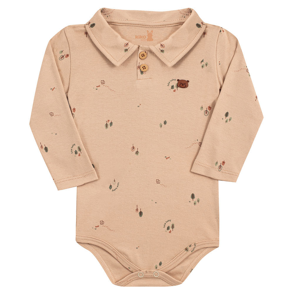 Body Manga Longa Bebê Menino Gola Polo Urso - Kiko Baby