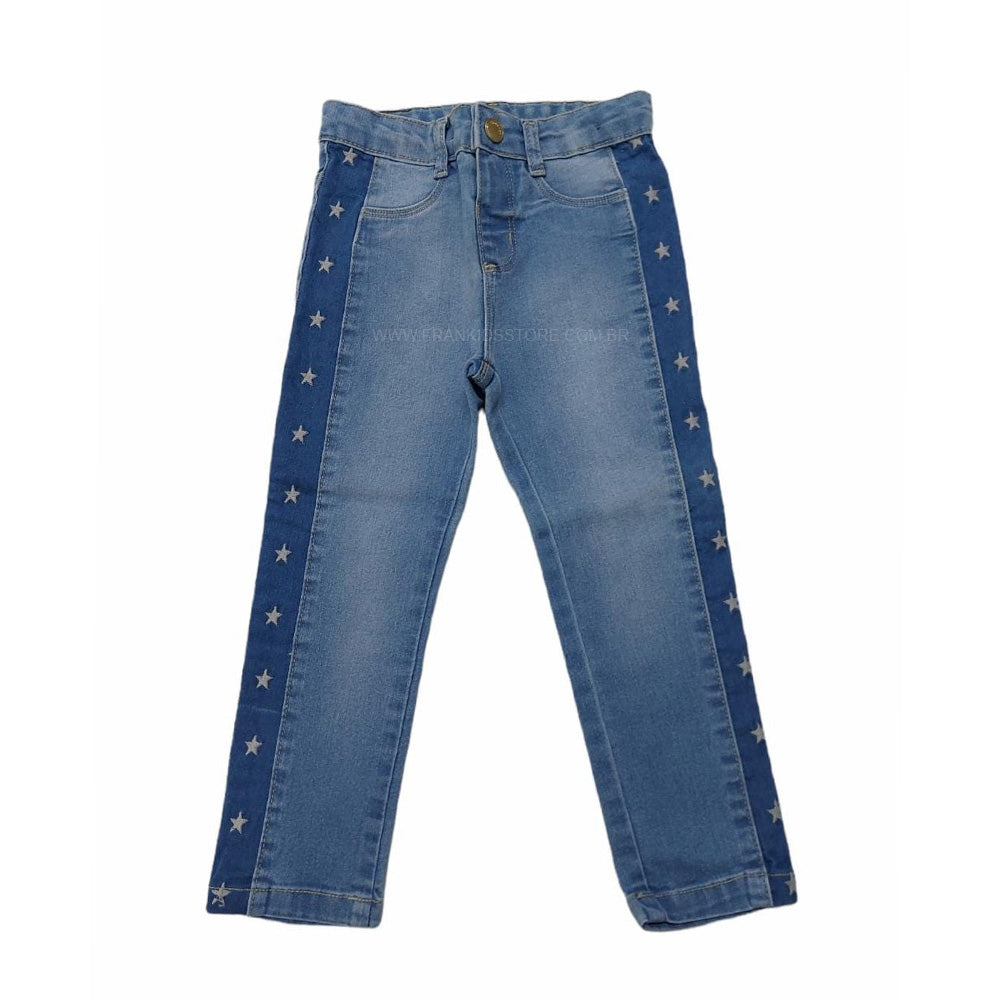 Calça Jeans Menina Com Bordado de Estrelas - Dmenor