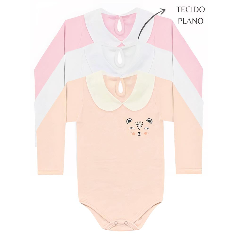 Body Manga Longa Bebê Menina Oncinha Com Gola - Kiko Baby