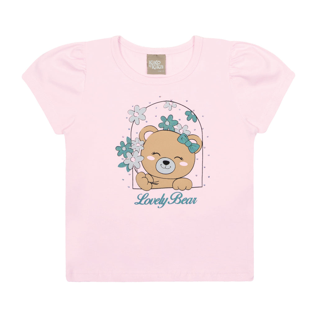 Blusa Infantil Manga Curta Cotton Urso - Kiko e Kika