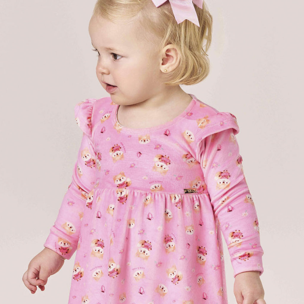 Vestido Bebê em Plush Raposinhas - Kiko e Kika