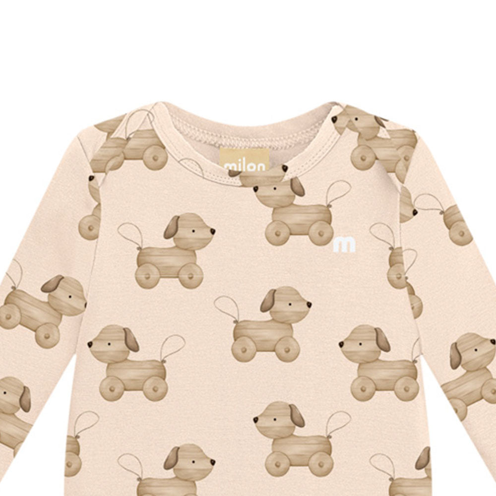 Body Manga Longa Bebê Menino em Cotton Brinquedo Cão - Milon