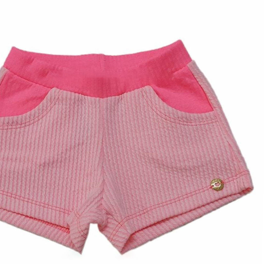 Short Infantil Jacquard Listrado Pink Fluor - Have Fun