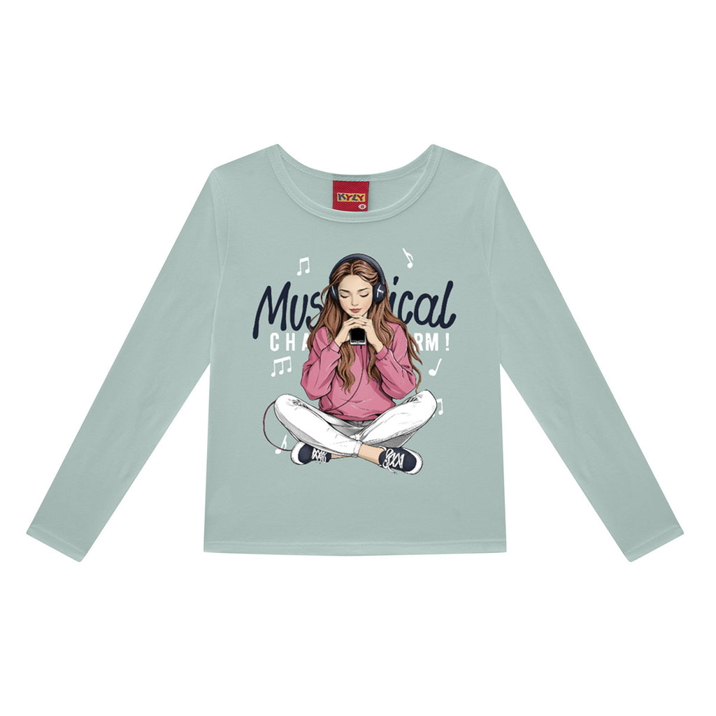 Blusa Infantil Menina Manga Longa Meia Malha Musical - Kyly