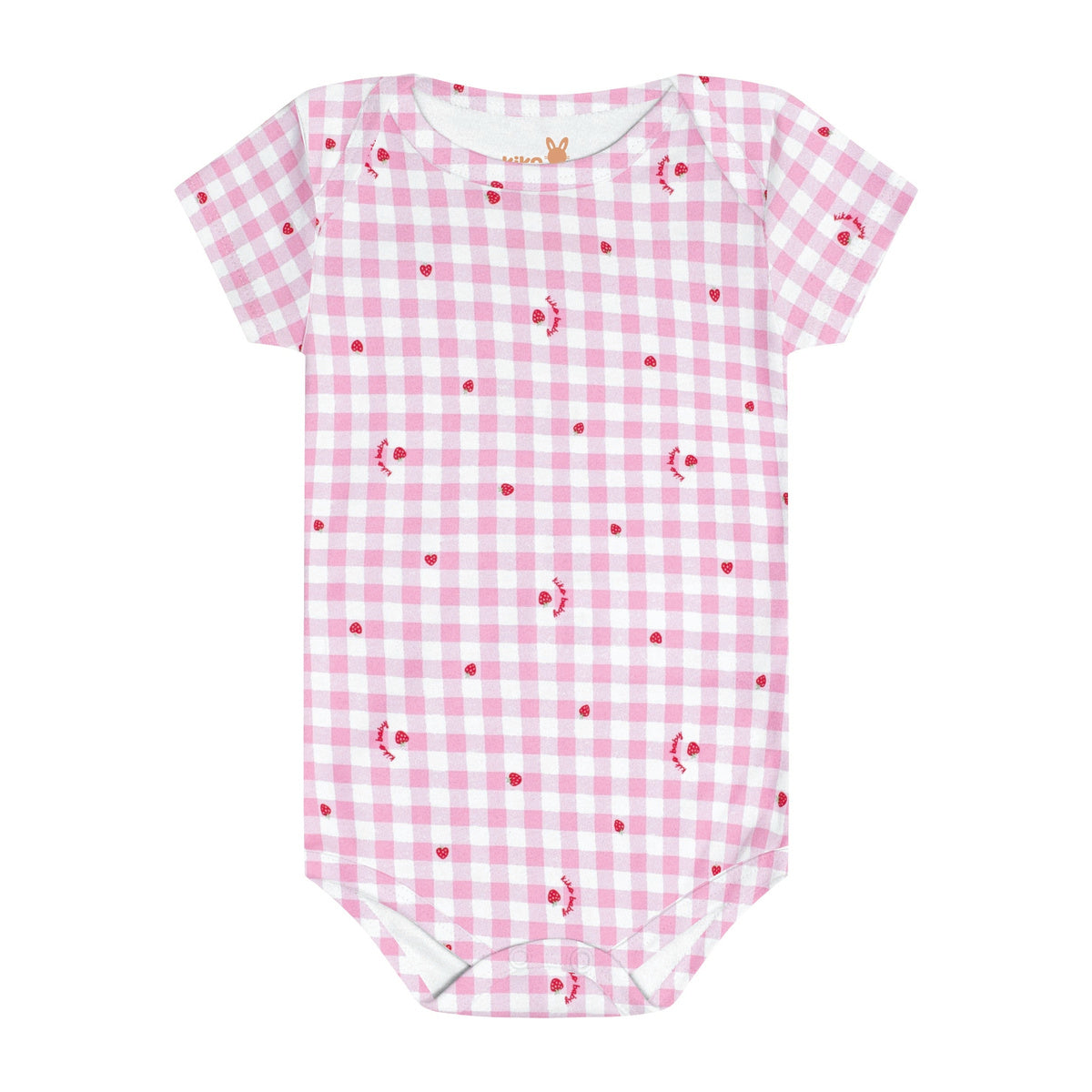 Body Manga Curta Bebê Menina Morangos Xadrez - Kiko Baby