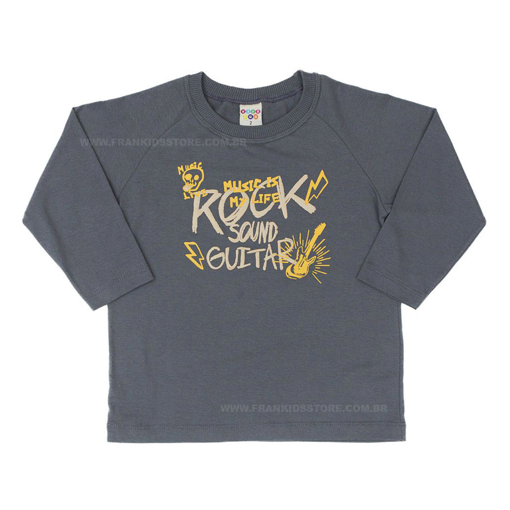 Camiseta Manga Longa Meia Malha Cinza Sound Guitar - Have Fun
