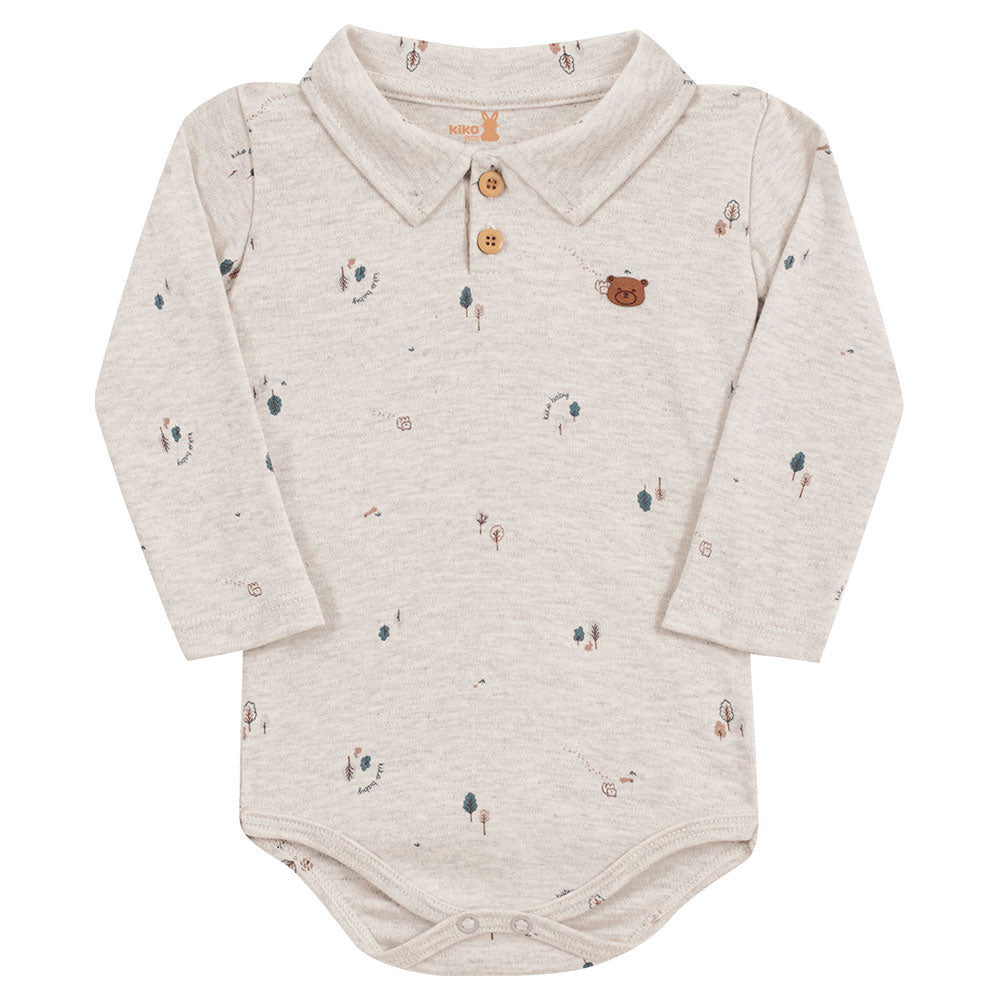 Body Manga Longa Bebê Menino Gola Polo Urso - Kiko Baby