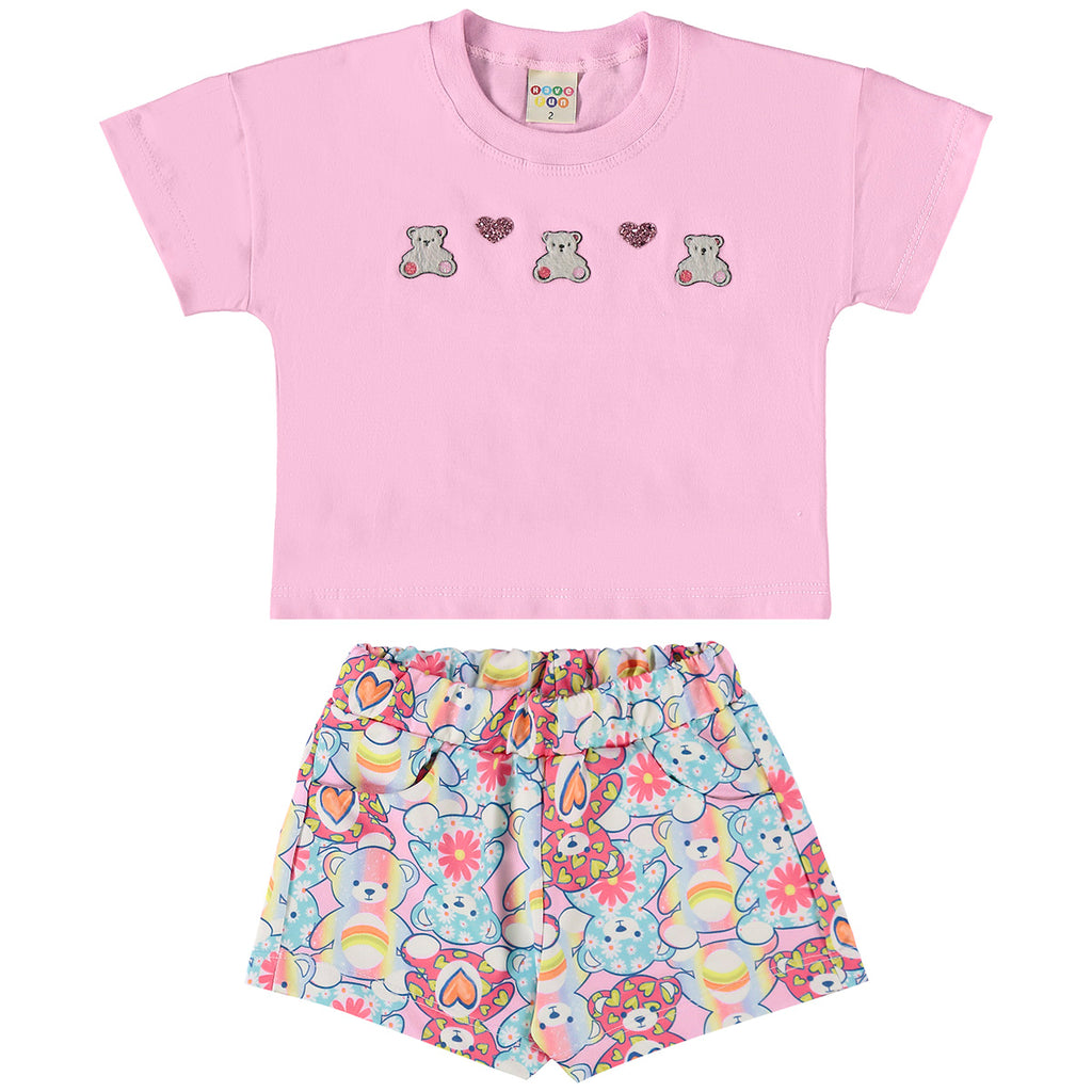 Conjunto Infantil Menina Bear Meia Malha e Short - Have Fun