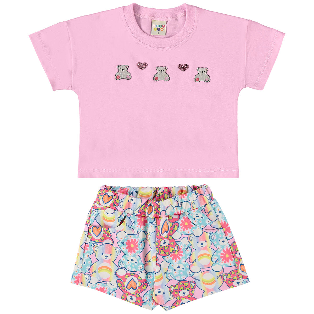 Conjunto Infantil Menina Bear Meia Malha e Short - Have Fun